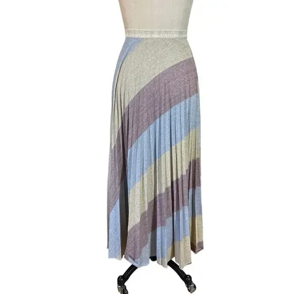 NWT Karen Millen Striped Pleated Sparkle Knit Midi Skirt Size 2